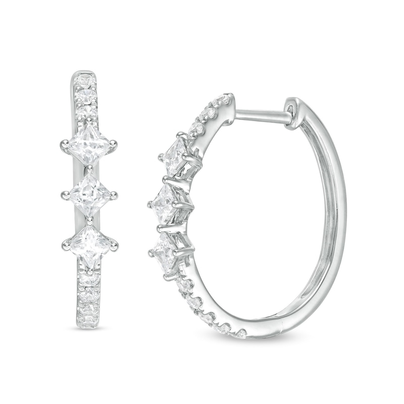 1.00 CT. T.W. Princess-Cut Diamond Past Present Future® Tilted Hoop Earrings in 10K White Gold|Peoples Jewellers