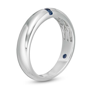 Vera Wang Love Collection Men's Blue Sapphire Linear Three Stone Wedding Band in 14K White Gold