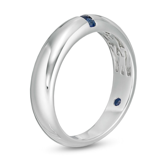 Vera Wang Love Collection Men's Blue Sapphire Linear Three Stone Wedding Band in 14K White Gold