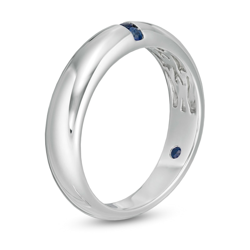 Vera Wang Love Collection Men's Blue Sapphire Linear Three Stone Wedding Band in 14K White Gold|Peoples Jewellers