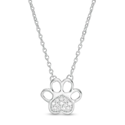 Diamond Accent Heart Paw Print Necklace in 10K Gold