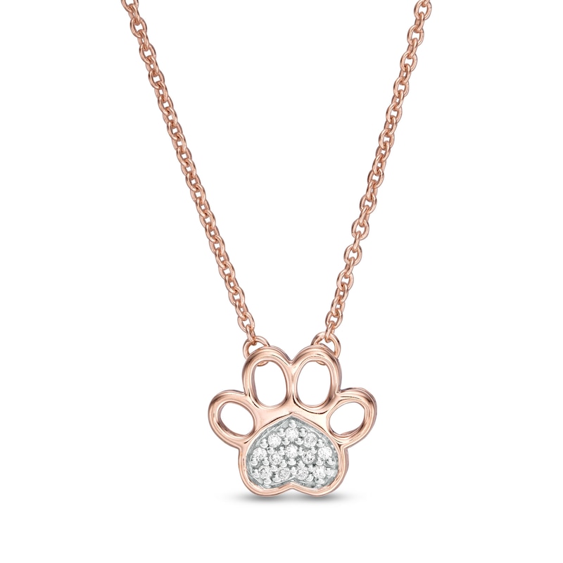 Diamond Accent Heart Paw Print Necklace in 10K Rose Gold