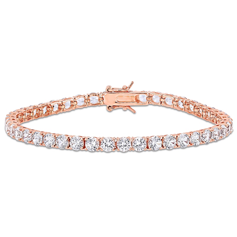 4.0mm Lab-Created White Sapphire Tennis Bracelet in Sterling Silver with Rose Rhodium - 7.25"|Peoples Jewellers