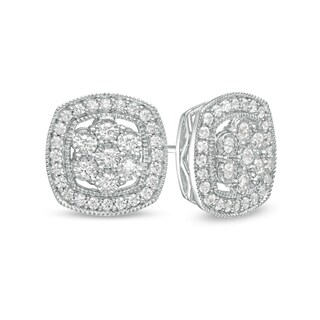 0.50 CT. T.W. Composite Diamond Cushion Frame Stud Earrings in Sterling Silver