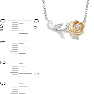 Enchanted Disney Belle 0.085 CT. T.W. Diamond Rose Bar Necklace in Sterling Silver and 10K Gold