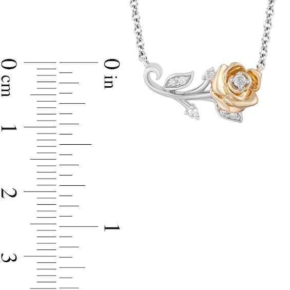 Enchanted Disney Belle 0.085 CT. T.W. Diamond Rose Bar Necklace in Sterling Silver and 10K Gold