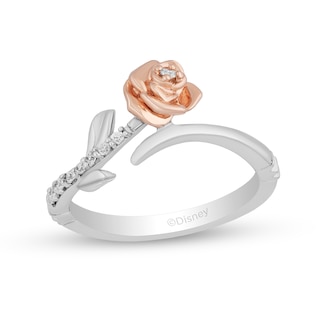 Enchanted Disney Belle 0.085 CT. T.W. Diamond Rose Bypass Ring in Sterling Silver and 10K Rose Gold