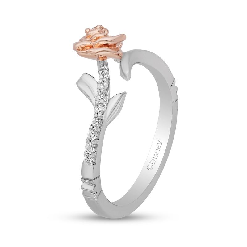 Enchanted Disney Belle 0.085 CT. T.W. Diamond Rose Bypass Ring in Sterling Silver and 10K Rose Gold|Peoples Jewellers