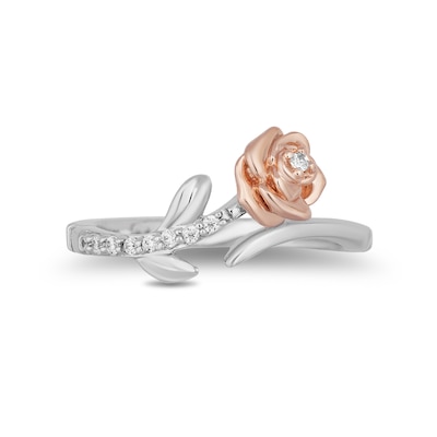 Enchanted Disney Belle 0.085 CT. T.W. Diamond Rose Bypass Ring in Sterling Silver and 10K Rose Gold