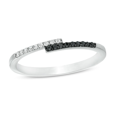 0.065 CT. T.W. Enhanced Black and White Diamond Bypass Ring in Sterling Silver