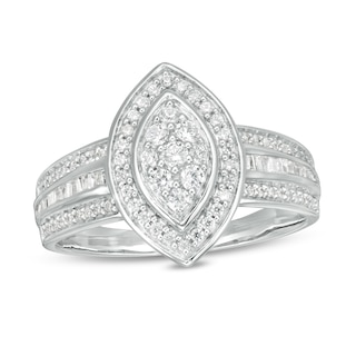 0.50 CT. T.W. Composite Diamond Marquise Frame Multi-Row Ring in 10K White Gold