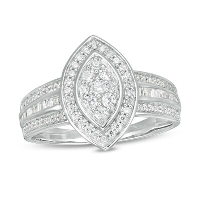 0.50 CT. T.W. Composite Diamond Marquise Frame Multi-Row Ring in 10K White Gold