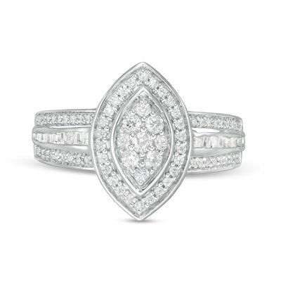 0.50 CT. T.W. Composite Diamond Marquise Frame Multi-Row Ring in 10K White Gold