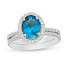 Thumbnail Image 0 of Oval London Blue Topaz and 0.31 CT. T.W. Diamond Frame Bridal Set in 14K White Gold