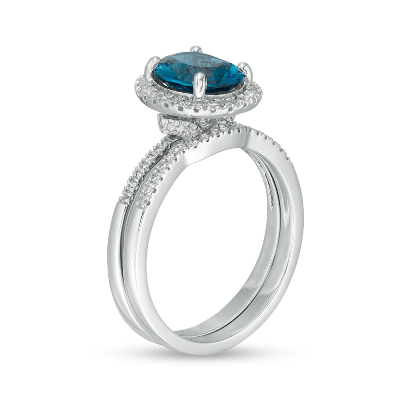 Oval London Blue Topaz and 0.31 CT. T.W. Diamond Frame Bridal Set in 14K White Gold|Peoples Jewellers