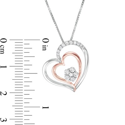 0.09 CT. T.W. Composite Diamond Double Tilted Heart Pendant in Sterling Silver with 10K Rose Gold Plate