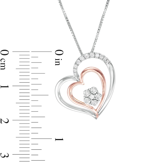 0.09 CT. T.W. Composite Diamond Double Tilted Heart Pendant in Sterling Silver with 10K Rose Gold Plate