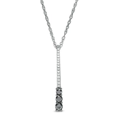 0.29 CT. T.W.  Enhanced Black and White Diamond Three Stone Linear Pendant in Sterling Silver