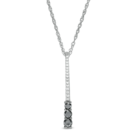 0.29 CT. T.W.  Enhanced Black and White Diamond Three Stone Linear Pendant in Sterling Silver