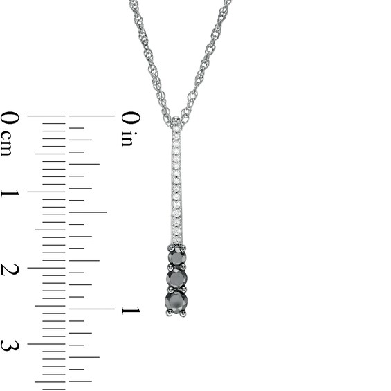 0.29 CT. T.W.  Enhanced Black and White Diamond Three Stone Linear Pendant in Sterling Silver