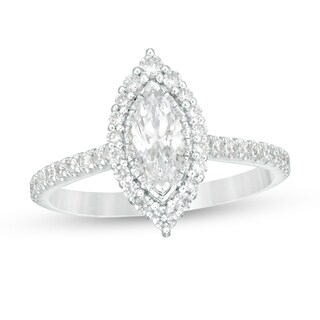 0.95 CT. T.W. Marquise Diamond Frame Engagement Ring in 14K White Gold