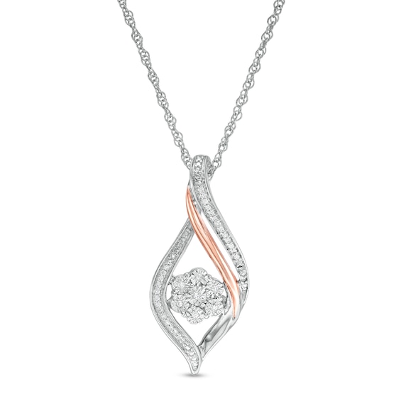 0.07 CT. T.W. Composite Diamond Twist Flame Pendant in Sterling Silver and 10K Rose Gold