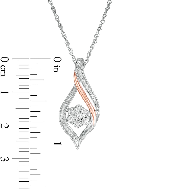 Main Image 3 of 0.07 CT. T.W. Composite Diamond Twist Flame Pendant in Sterling Silver and 10K Rose Gold