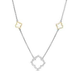 0.12 CT. T.W. Diamond Clover Station Necklace in Sterling Silver with 14K Gold Plate