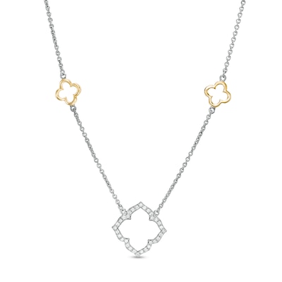 0.12 CT. T.W. Diamond Clover Station Necklace in Sterling Silver with 14K Gold Plate