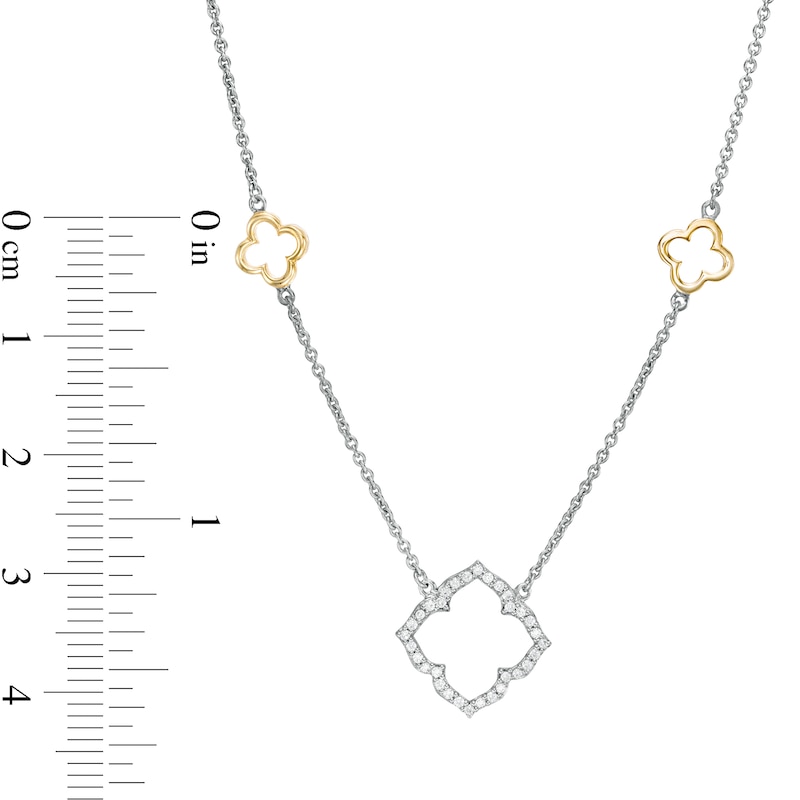 0.12 CT. T.W. Diamond Clover Station Necklace in Sterling Silver with 14K Gold Plate|Peoples Jewellers