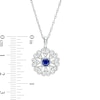 4.0mm Lab-Created Blue and White Sapphire Filigree Hearts Frame Pendant in Sterling Silver