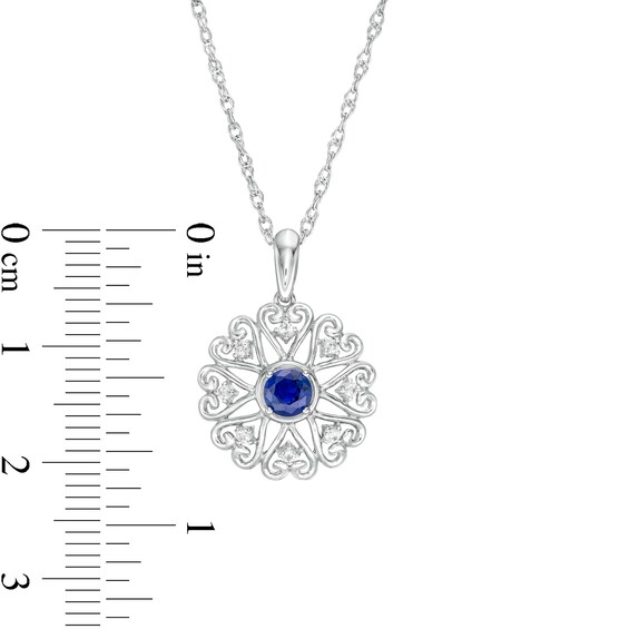 4.0mm Lab-Created Blue and White Sapphire Filigree Hearts Frame Pendant in Sterling Silver