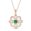 4.0mm Lab-Created Emerald and 0.04 CT. T.W. Diamond Filigree Clover Pendant in 10K Rose Gold