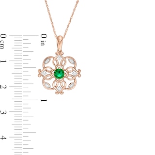 4.0mm Lab-Created Emerald and 0.04 CT. T.W. Diamond Filigree Clover Pendant in 10K Rose Gold