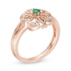 3.0mm Lab-Created Emerald and Diamond Accent Filigree Clover Split Shank Ring in 10K Rose Gold