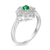 3.5mm Lab-Created Emerald and Diamond Accent Filigree Heart Vintage-Style Kite Ring in Sterling Silver