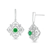 Thumbnail Image 0 of 3.5mm Lab-Created Emerald and 0.04 CT. T.W. Diamond Filigree Heart Vintage-Style Kite Drop Earrings in Sterling Silver