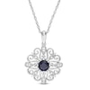 5.0mm Lab-Created Blue Sapphire and 0.04 CT. T.W. Diamond Filigree Scroll Frame Pendant in Sterling Silver