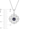 5.0mm Lab-Created Blue Sapphire and 0.04 CT. T.W. Diamond Filigree Scroll Frame Pendant in Sterling Silver