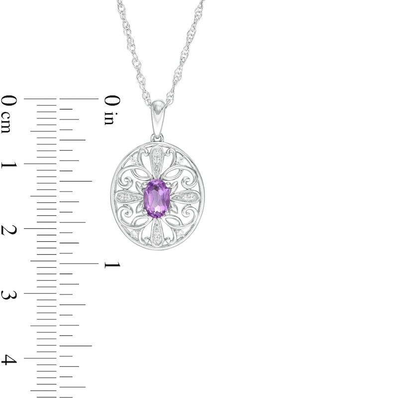 Amethyst and 0.04 CT. T.W. Diamond Filigree Cross Oval Pendant in Sterling Silver|Peoples Jewellers