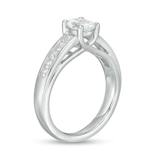 1.20 CT. T.W. Oval and Princess-Cut Diamond Engagement Ring in 14K White Gold