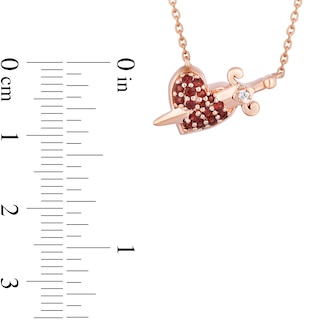 Enchanted Disney Villains Evil Queen Garnet and Diamond Accent Dagger in Heart Necklace in 10K Rose Gold