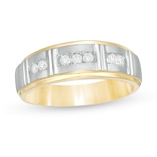 Men's CT. T.W. Diamond Seven Stone Wedding Band in 14K Two-Tone Gold