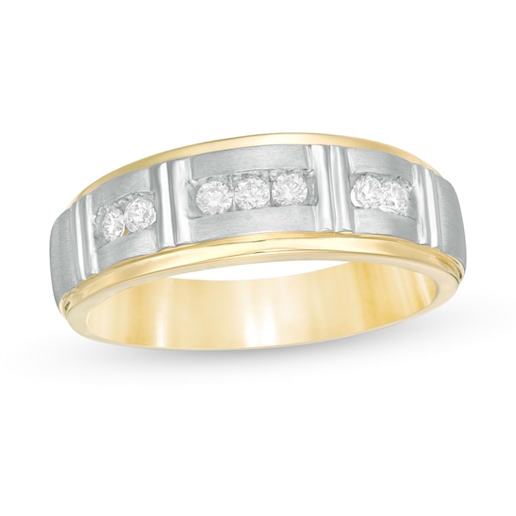 Men's CT. T.W. Diamond Seven Stone Wedding Band in 14K Two-Tone Gold