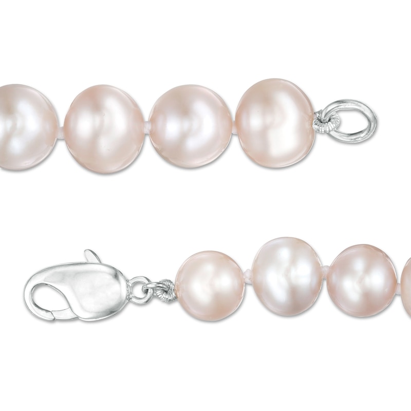 8.5-9.5mm Dyed Pink Freshwater Cultured Pearl Strand Bracelet with Sterling Silver Clasp-7.5"