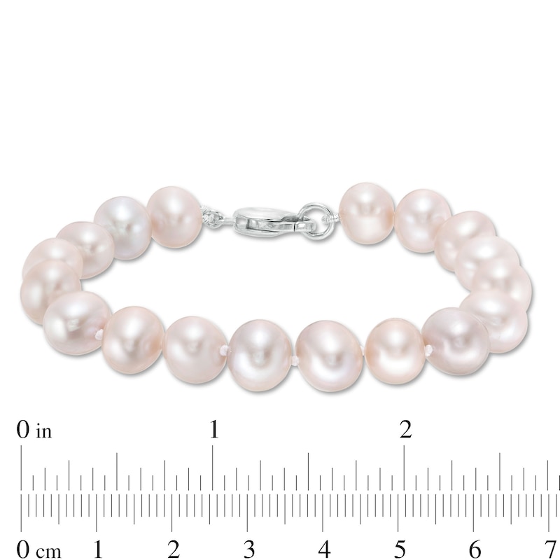 8.5-9.5mm Dyed Pink Freshwater Cultured Pearl Strand Bracelet with Sterling Silver Clasp-7.5"