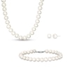 Thumbnail Image 0 of 6.0-7.0mm Freshwater Cultured Pearl Stud Earrings, Strand Necklace and Bracelet Set with Sterling Silver Clasp