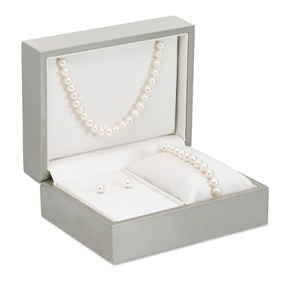 6.0-7.0mm Freshwater Cultured Pearl Stud Earrings, Strand Necklace and Bracelet Set with Sterling Silver Clasp