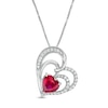 8.0mm Lab-Created Ruby and White Sapphire Interlocking Double Loop Tilted Heart Pendant in Sterling Silver