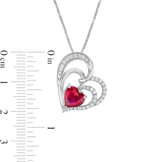 8.0mm Lab-Created Ruby and White Sapphire Interlocking Double Loop Tilted Heart Pendant in Sterling Silver